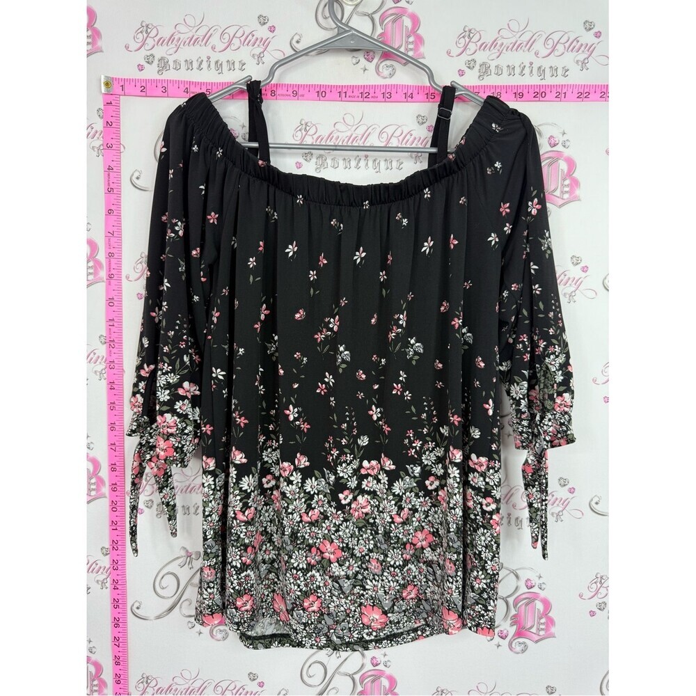 Ricki's Black Off-Shoulder Blouse with Pink & White Floral Border